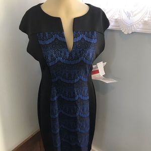Connected Apparel scuba dress with lace insert.
